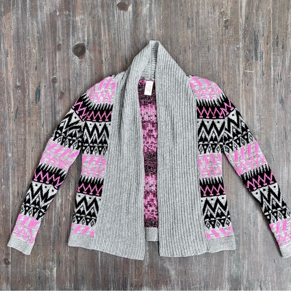 Cat & Jack Gray and Pink Fair Isle Cardigan Size XL (14/16) - Picture 1 of 11